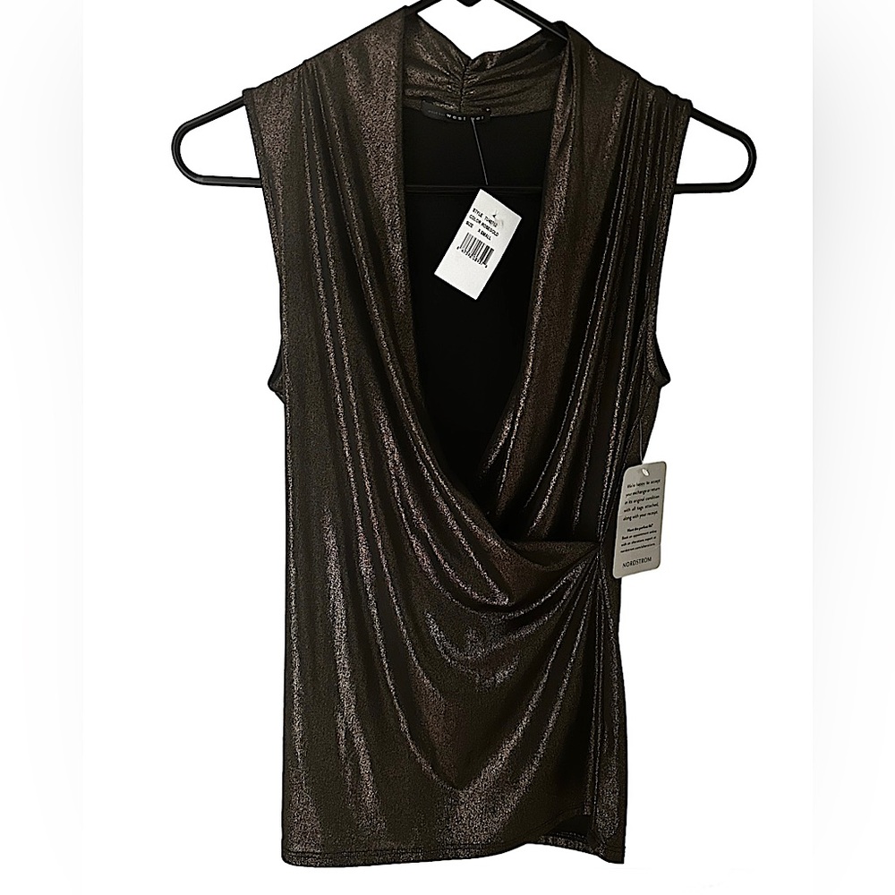 WEST KEI – Metallic Knit Sleeveless Surplice Top